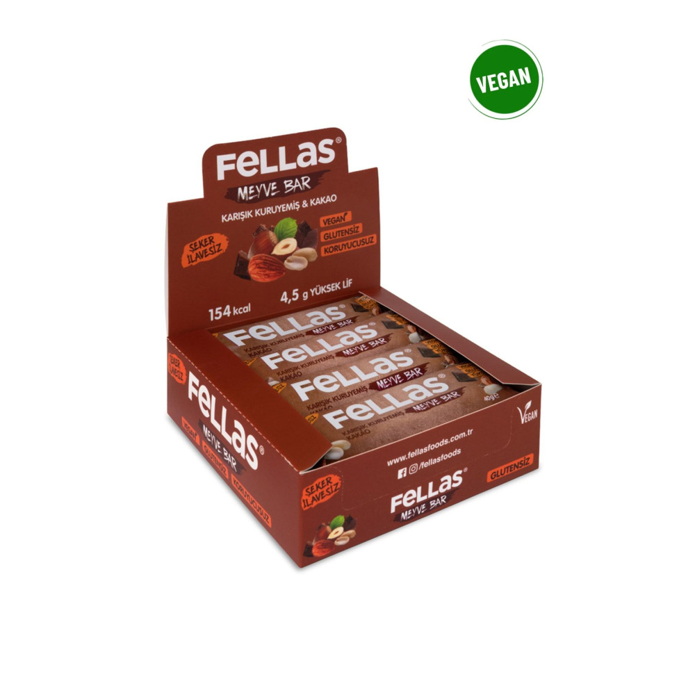 Fellas Meyve Bar - Karışık Kuruyemişli ve Kakaolu 40 gr x 12 Adet Atıştırmalık Fiyatı