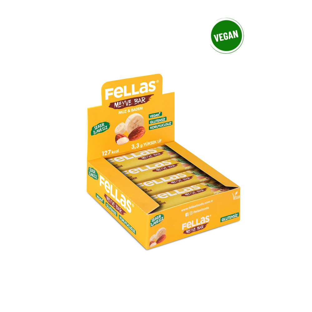 Fellas Meyve Bar - Muzlu ve Bademli 35g x 12 Adet Atıştırmalık Fiyatı