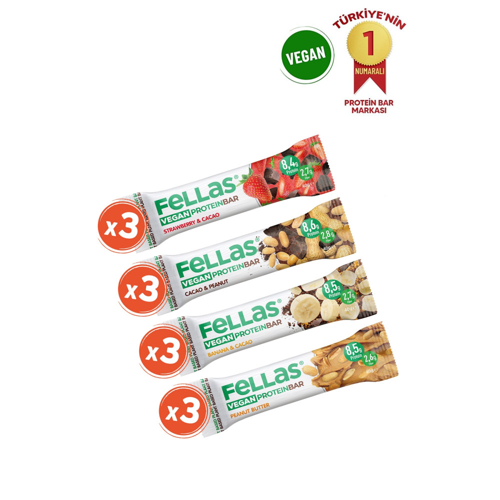 Fellas Vegan Protein Bar 40g Karma Kutu 12 Adet (4 ÇEŞİT) Sporcu Besinleri Fiyatı