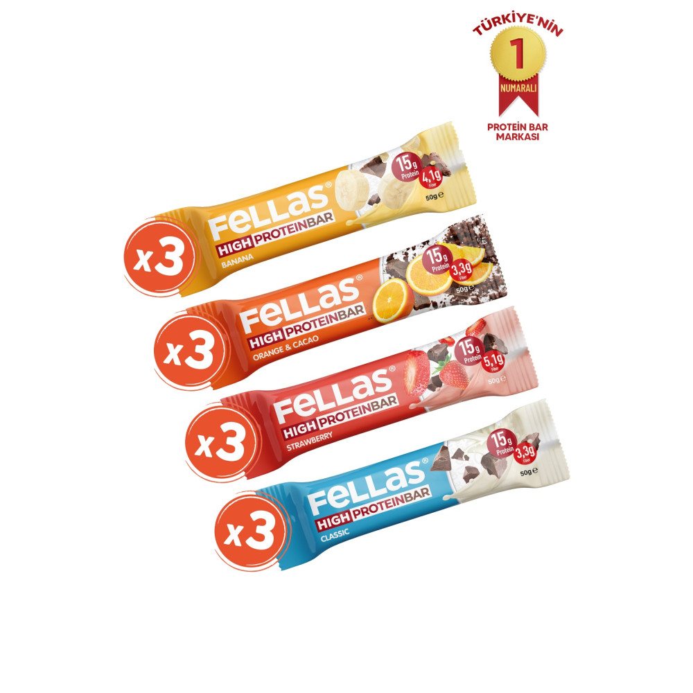 Fellas Yüksek Protein Bar 50g Karma Kutu 12 Adet (4 Çeşit) Sporcu Besinleri Fiyatı