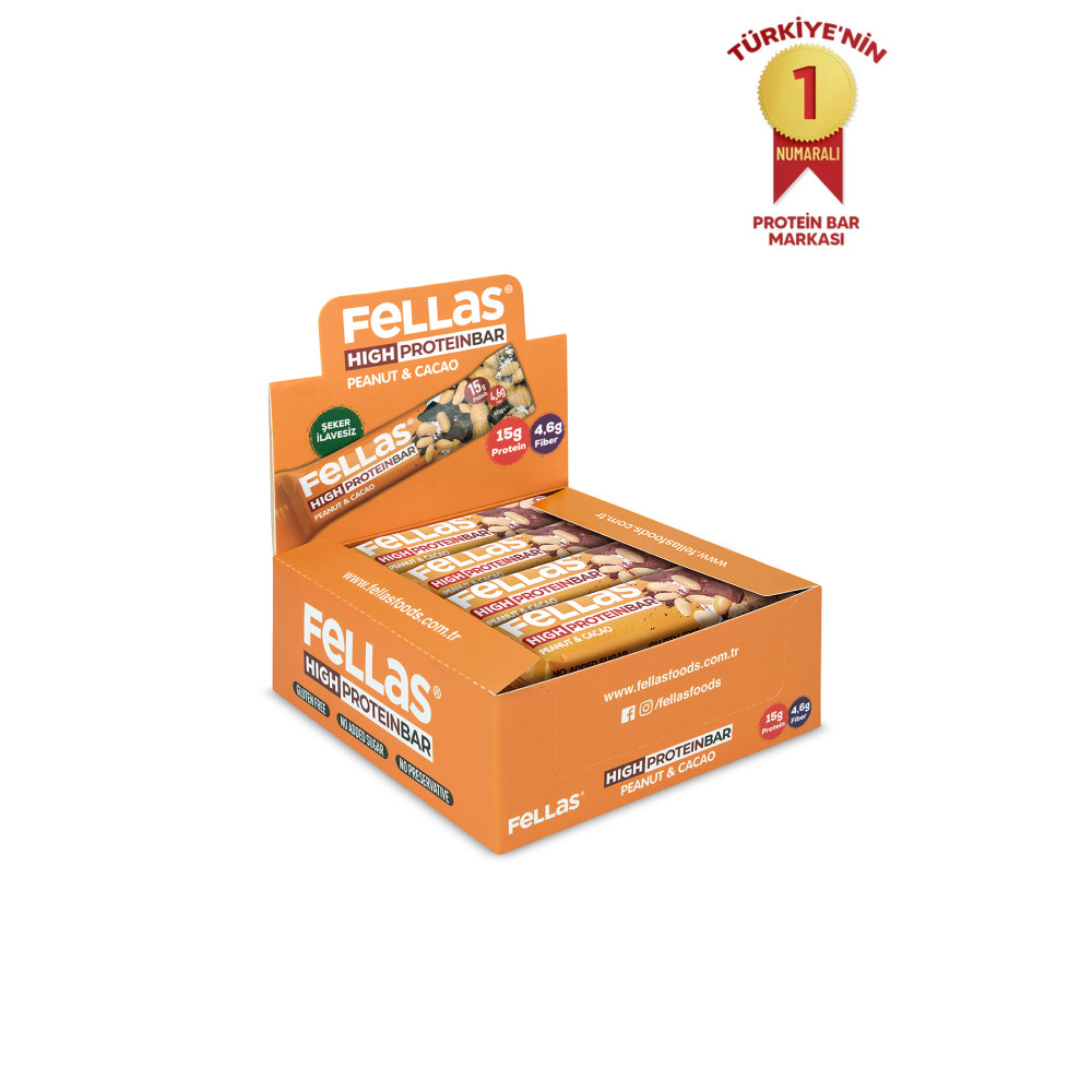 Fellas Yüksek Protein Bar - Yer Fıstıklı ve Kakaolu 45 gr x 12 Adet Sporcu Besinleri Fiyatı