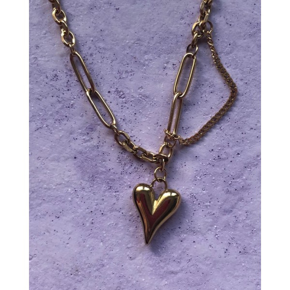 Feminen.co Kalp Zincirli Çelik Kolye - Gold - Sarı Bijuteri Kolye Fiyatı