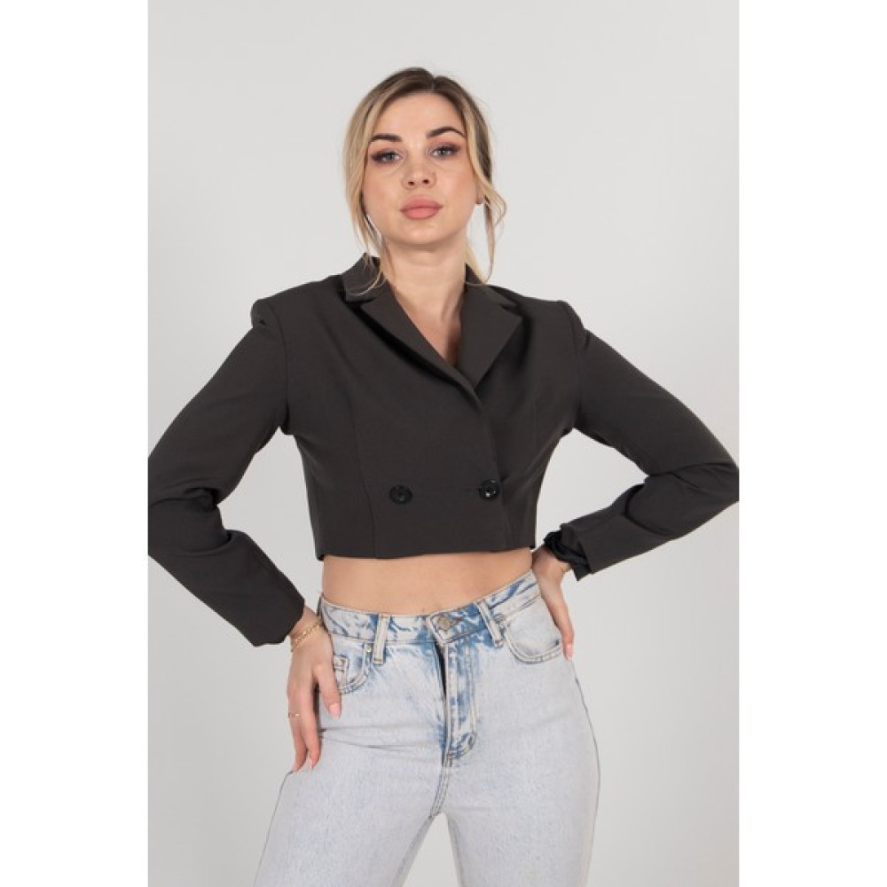 Feminist Gri Astarlı Crop Blazer Ceket 0105118.06 Bayan Ceket Fiyatı