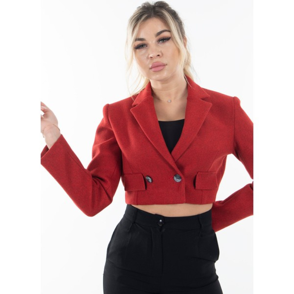 Feminist Kırmızı Kruvaze Yaka Kaşe Crop Astarlı Blazer Ceket 0105125.08 Bayan Ceket Fiyatı