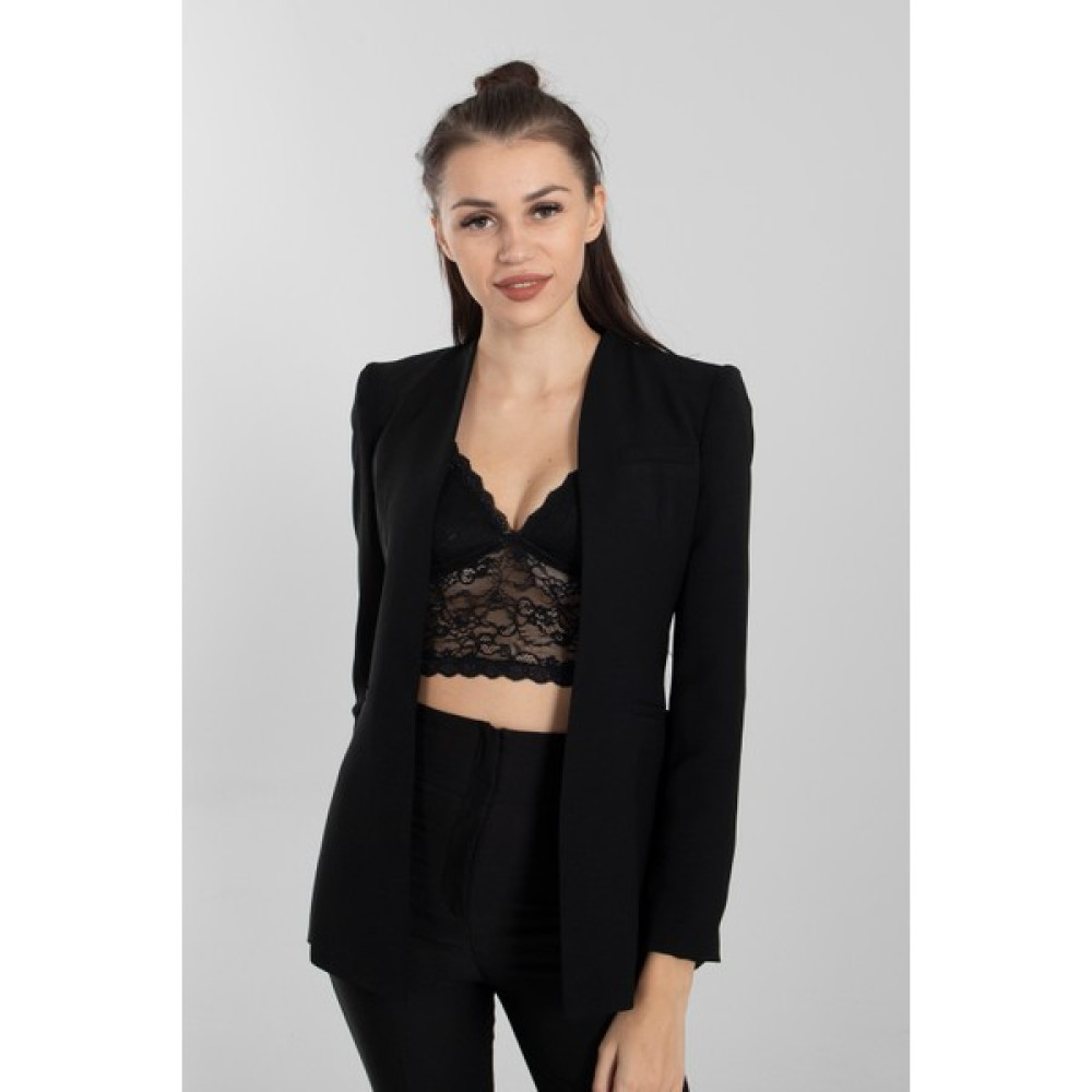 Feminist Siyah Yuvarlak Yaka Astarlı Blazer Ceket 0105124.01 Bayan Ceket Fiyatı