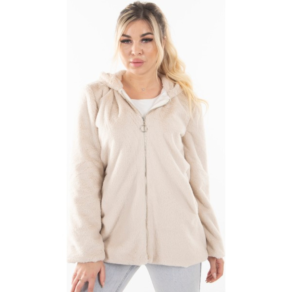 Feminist Taş Fermuarlı Oversize Kapüşonlu Çift Cepli Peluş Mont 0108078.5010 Bayan Mont Fiyatı
