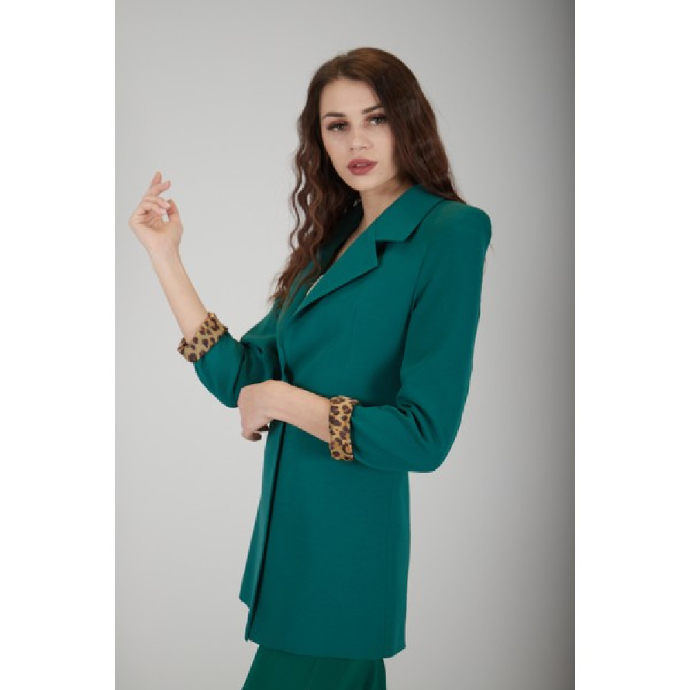 Feminist Zümrüt Leopar Astar Detaylı Krep Blazer Ceket 0105120.123 Bayan Ceket Fiyatı