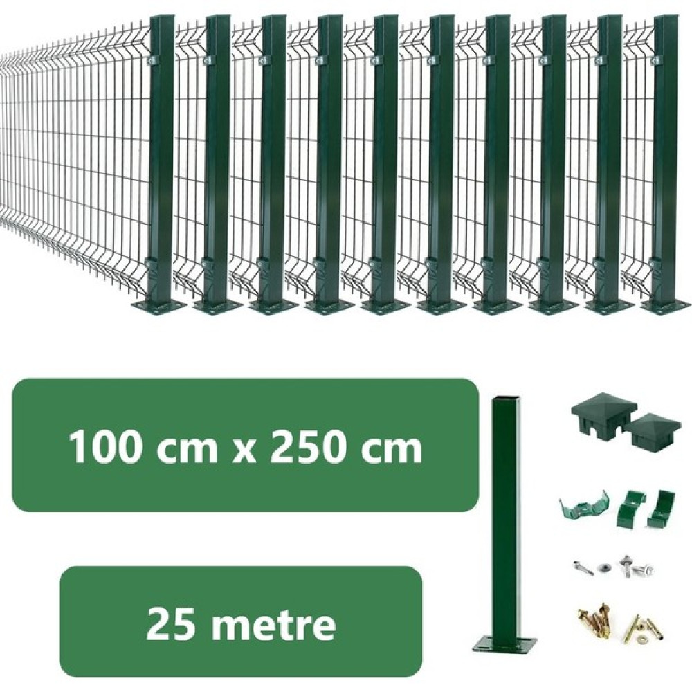 Fence Company 100 Cm x 25 Metre Panel Çit Takım | Yeşil (Aksesuarlar Dahil) Bahçe Çiti Fiyatı