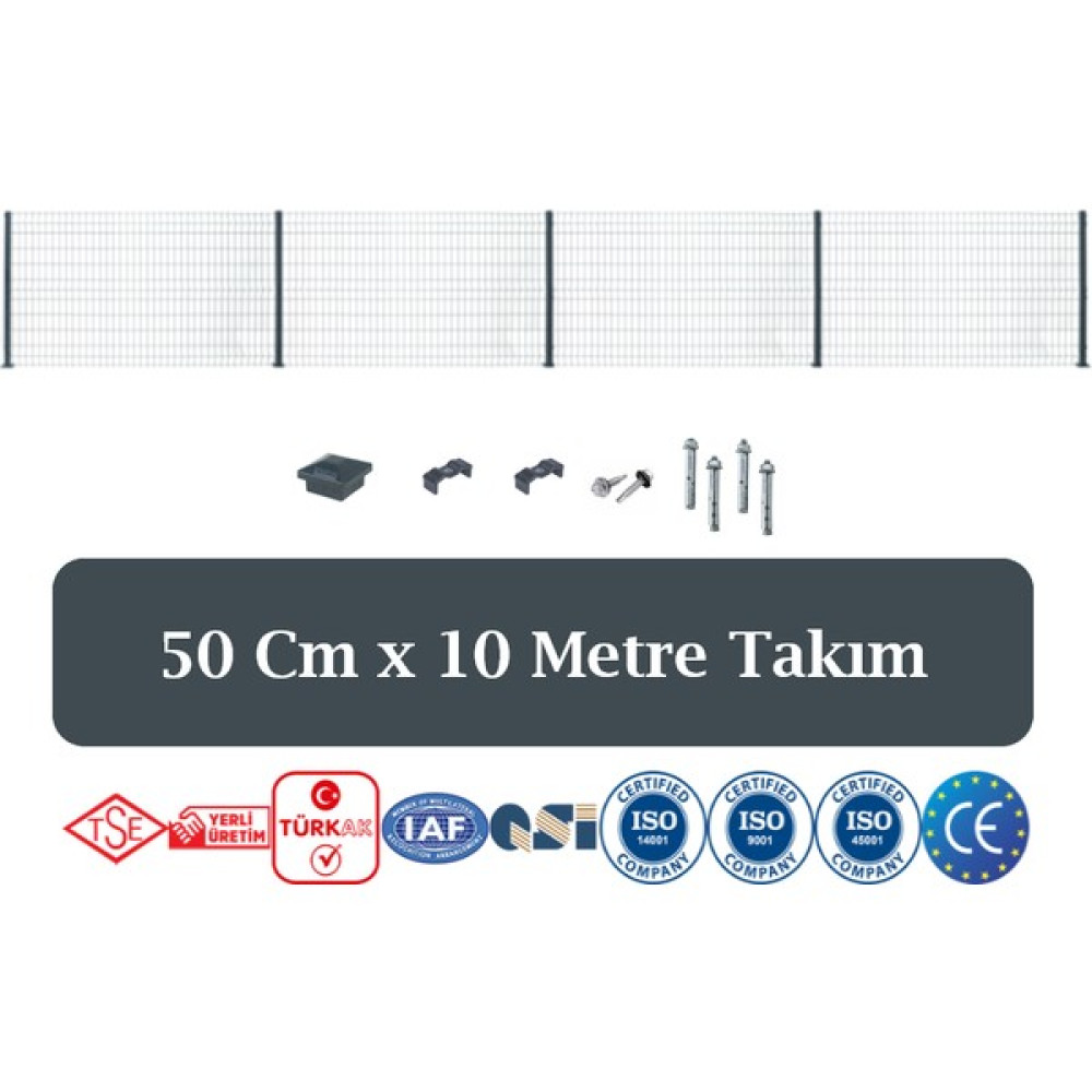 Fence Company 50 cm x 10 Metre Panel Çit Takım | Antrasit ( Aksesuarlar Dahil ) Bahçe Çiti Fiyatı