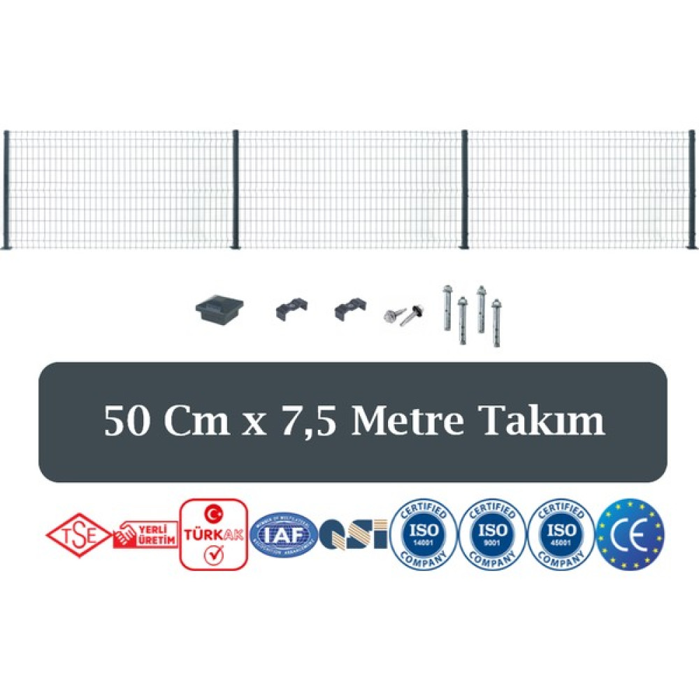 Fence Company 50 cm x 7,5 Metre Panel Çit Takım | Antrasit ( Aksesuarlar Dahil ) Bahçe Çiti Fiyatı