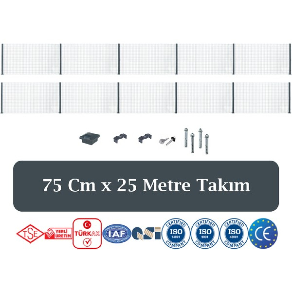 Fence Company 75 cm x 25 Metre Panel Çit Takım Antrasit ( Aksesuarlar Dahil ) Bahçe Çiti Fiyatı
