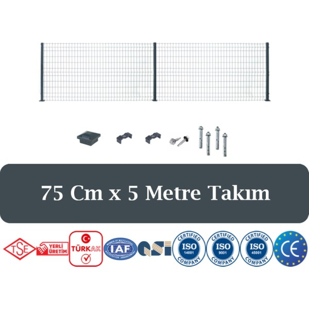 Fence Company 75 cm x 5 Metre Panel Çit Takım | Antrasit ( Aksesuarlar Dahil ) Bahçe Çiti Fiyatı