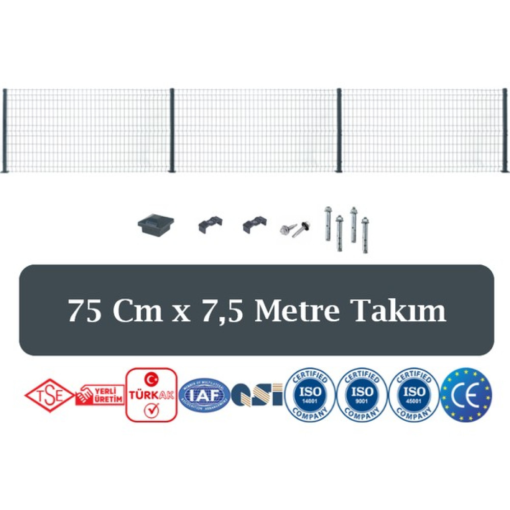 Fence Company 75 cm x 7,5 Metre Panel Çit Takım | Antrasit ( Aksesuarlar Dahil ) Bahçe Çiti Fiyatı