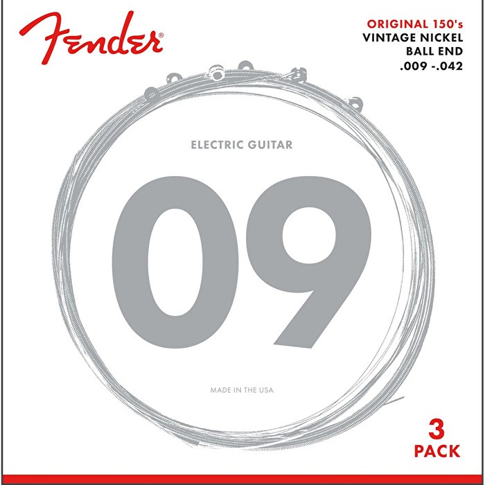Fender 0730150309 Original 150 Pure Nickel Elektro Gitar Teli 3'lü Paket (09-42) | Saf Nikel Sarım Yumuşak Çalım Hissi ve Klasik Vintage Ton (3 Takım) Klasik Gitarlar Fiyatı