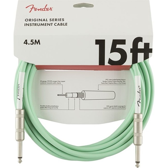 Fender 0990515058 Original Serisi Enstrüman Kablosu (4.5m - Surf Green) | Surf Green Klasik Fender Rengi 4.5 Metre Uzunluk ve Sağlam Jaklar Diğer Fiyatı
