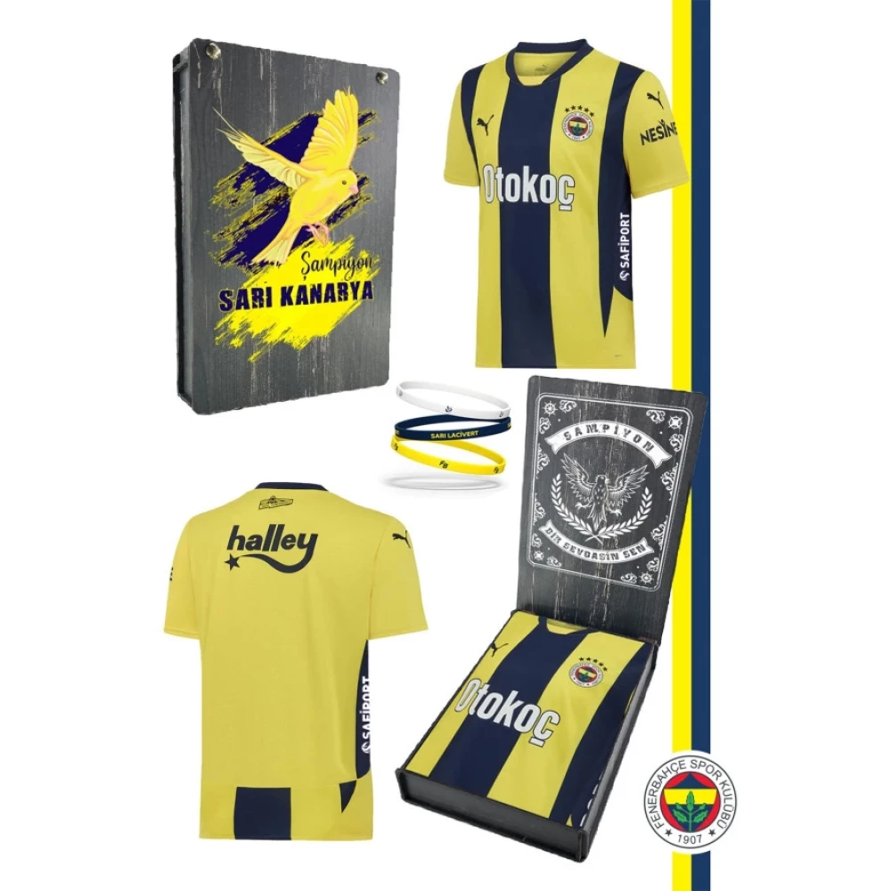 Fenerbahçe Orijinal 2024 Yeni Sezon Çubuklu Çocuk Forma + Bileklik Set Hediyelik Ahşap Kutulu Futbol Malzemeleri Fiyatı