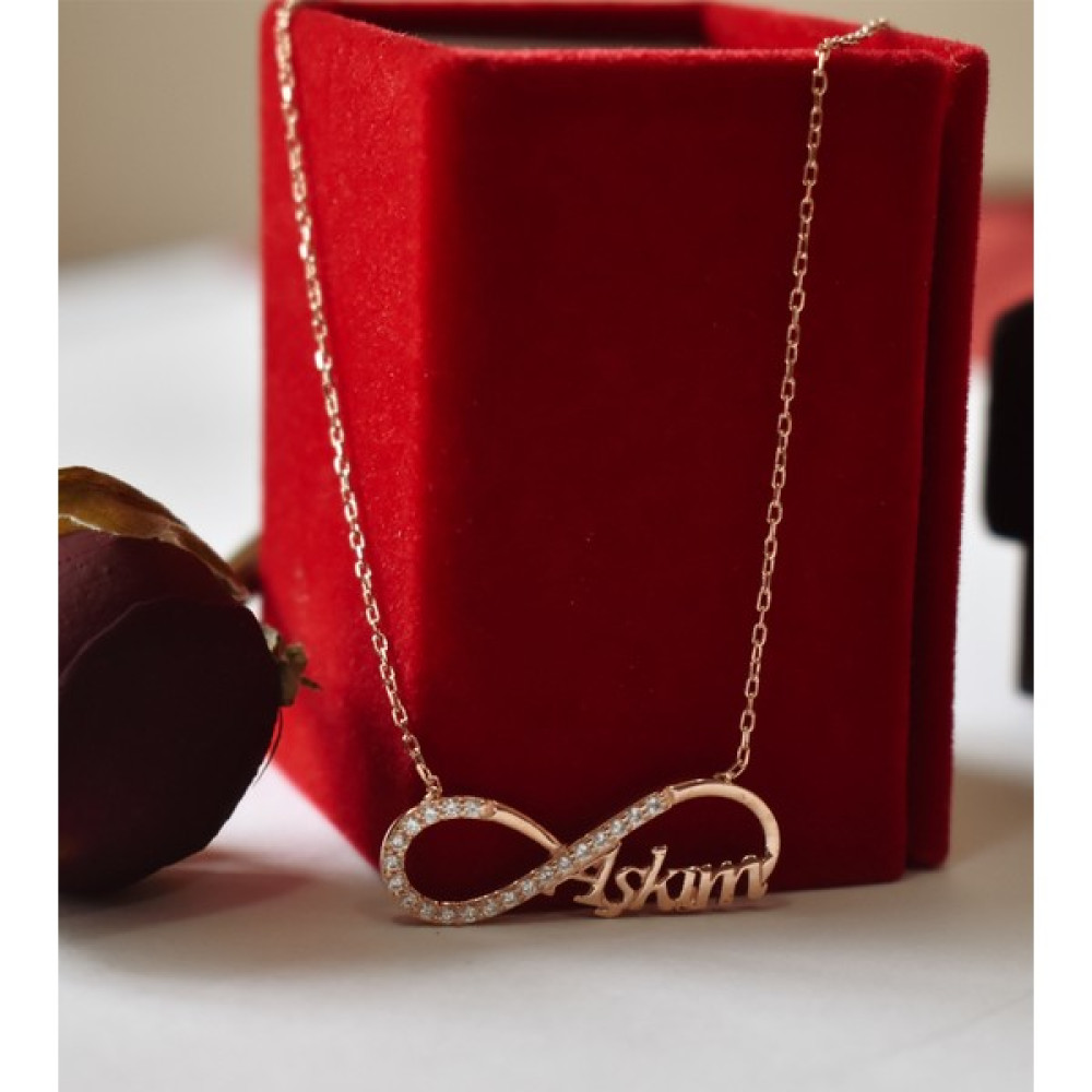 Feniks Silver 925 Ayar Gümüş Zirkon Taşlı Sonsuzluk Aşkım Yazılı Kolye - Rose Gold Gümüş Kolye Fiyatı
