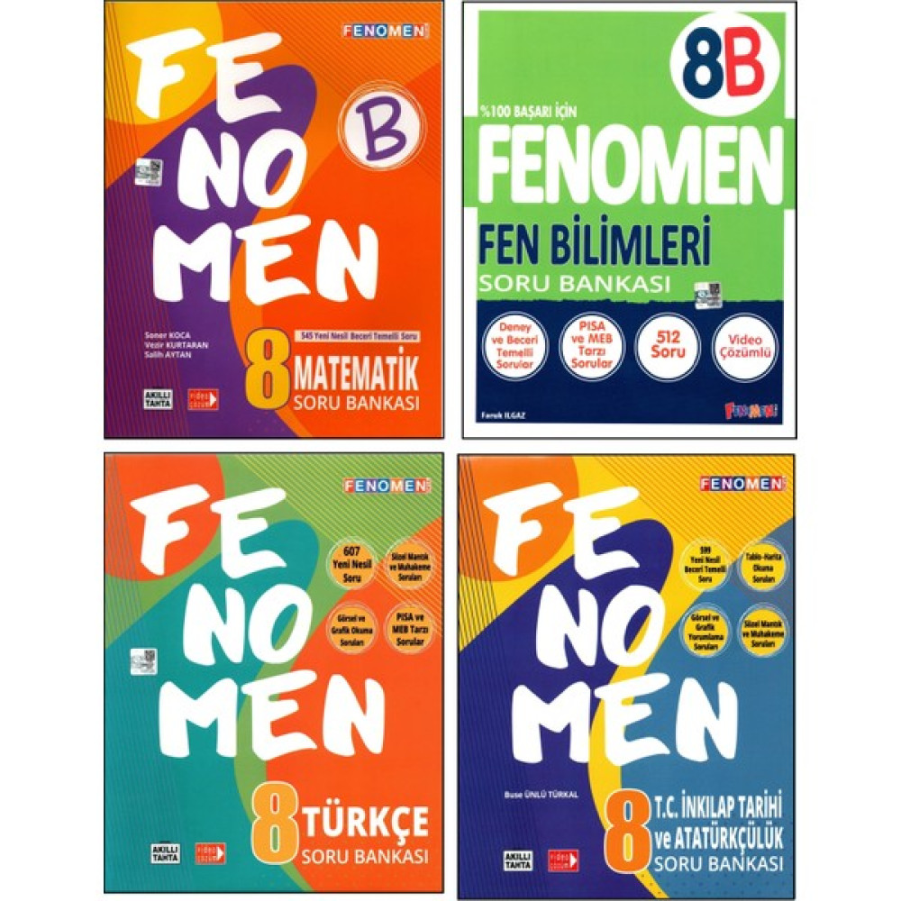 Fenomen 8. Sınıf LGS Matematik(B) + Fen(B) + Türkçe + Inkılap Tarihi Soru Bankası 4 Kitap Tüm Dersler Fiyatı