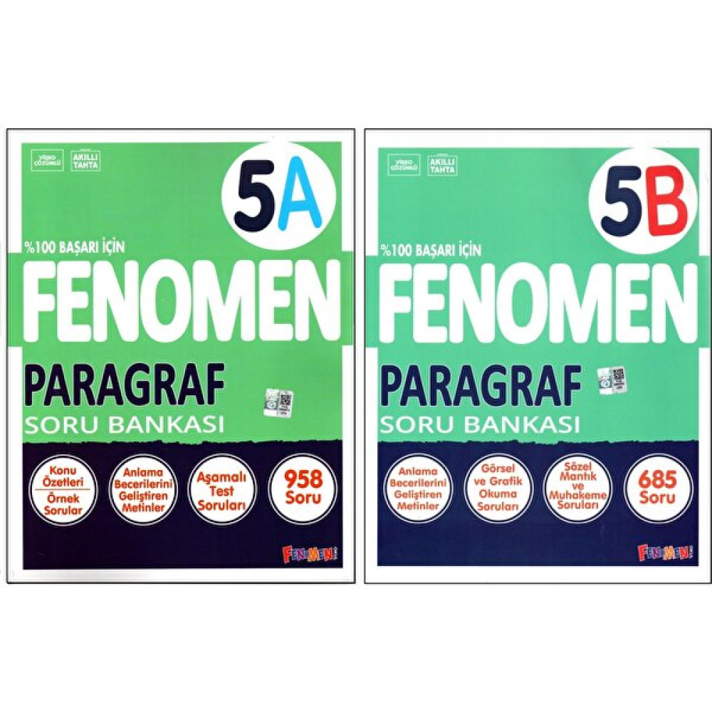 Fenomen Yayıncılık 5. Sınıf Paragraf A - B Soru Bankası 2 Kitap Türkçe Fiyatı