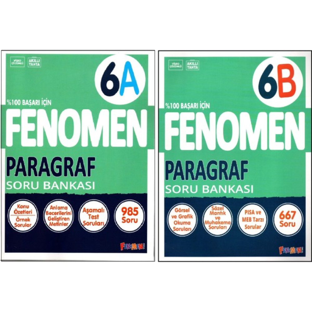 Fenomen Yayıncılık 6. Sınıf Paragraf A - B Soru Bankası 2 Kitap Türkçe Fiyatı