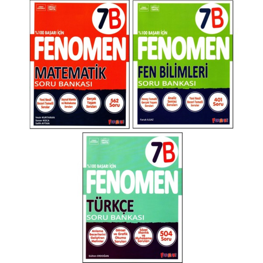 Fenomen Yayıncılık Fenomen 7. Sınıf Matematik (B)+Türkçe (B)+Fen Bilimleri (B) Kitabı 3 Kitap Matematik Fiyatı