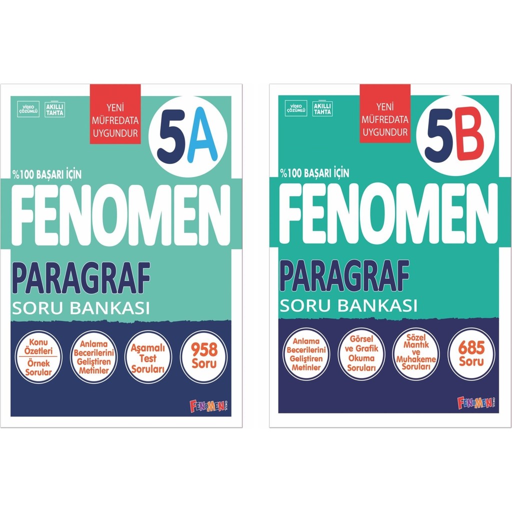 Fenomen Yayınları 2025 5. Sınıf Paragraf A - B Serisi Soru Bankası 2 Kitap Kaynak Kitapları Fiyatı