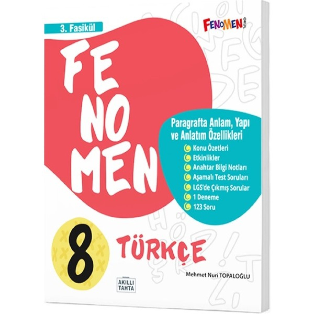 Fenomen Yayınları Okul 8. Sınıf Türkçe 3. Fasikül Paragrafta Anlam Yapı ve Anlatım Özellikleri 2023 Ders Sınav Kitapları Fiyatı