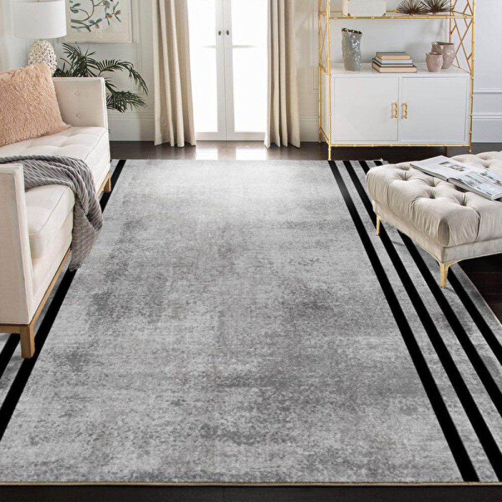 Fera Halı Makinede Yıkanabilir Kaymaz Taban Leke Tutmaz Mutfak Halısı Salon Halısı ve Yolluk - 120 x 450 cm - Gri - Siyah Salon Halısı Fiyatı