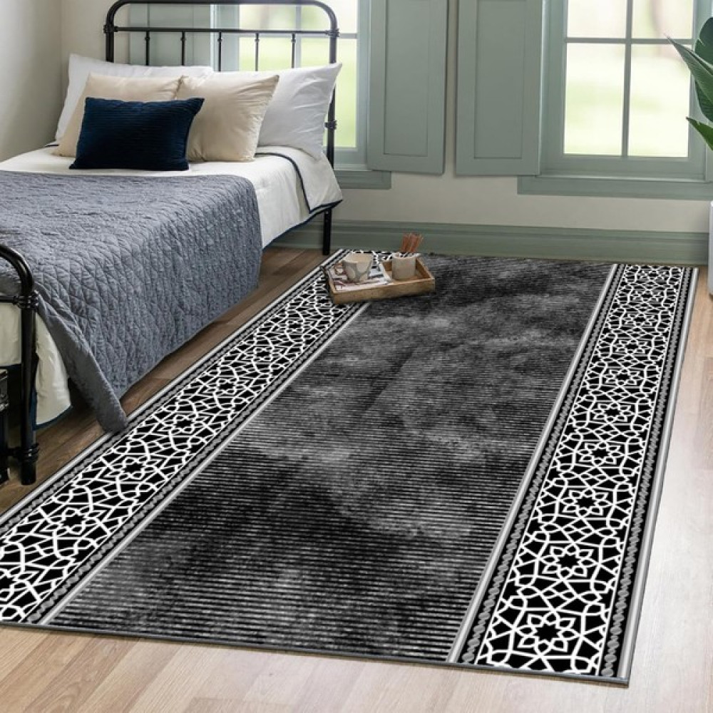 Fera Halı Makinede Yıkanabilir Kaymaz Taban Leke Tutmaz Mutfak Halısı Salon Halısı ve Yolluk - 40 x 60 cm - Beyaz - Siyah Salon Halısı Fiyatı