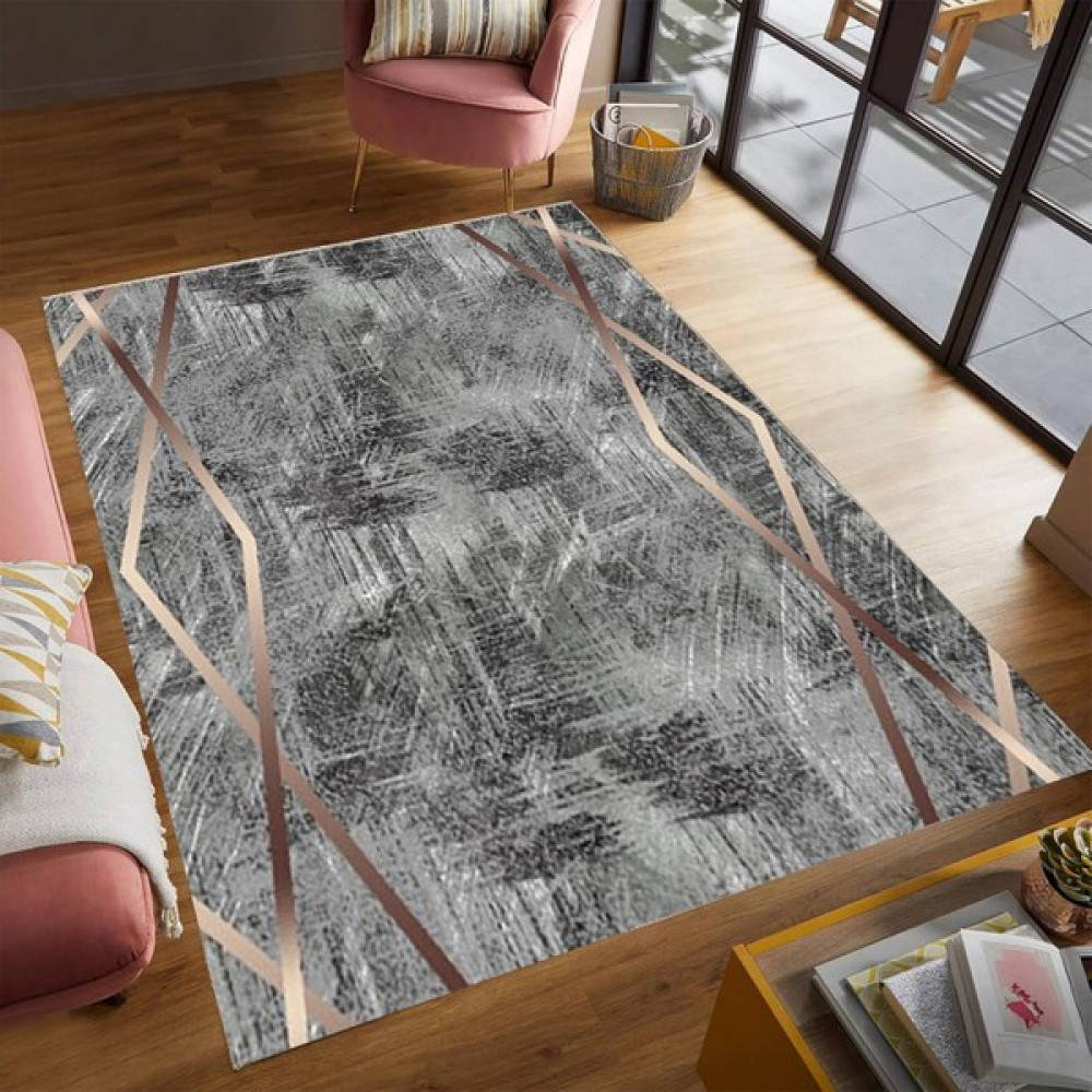 Fera Halı Makinede Yıkanabilir Kaymaz Taban Leke Tutmaz Mutfak Halısı Salon Halısı ve Yolluk - 40 x 60 cm - Gri - Kahve Salon Halısı Fiyatı