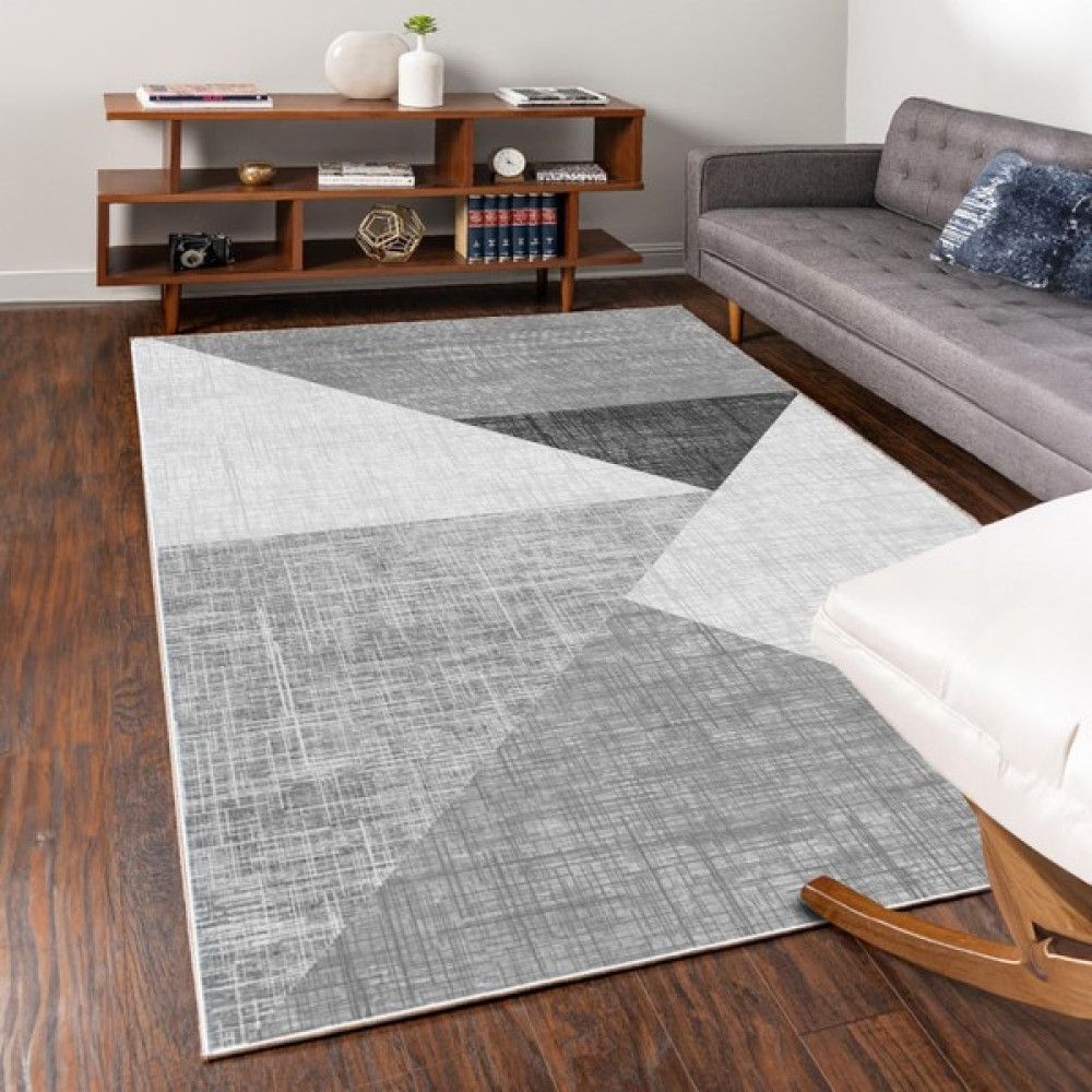Fera Halı Makinede Yıkanabilir Kaymaz Taban Leke Tutmaz Mutfak Halısı Salon Halısı ve Yolluk - 80 x 150 cm - Gri - Gümüş Salon Halısı Fiyatı