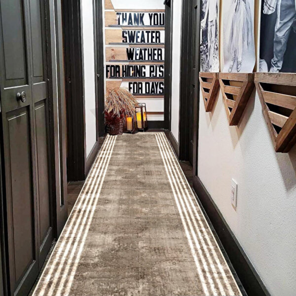 Fera Halı Makinede Yıkanabilir Kaymaz Taban Leke Tutmaz Mutfak Halısı Salon Halısı ve Yolluk - 80 x 200 cm - Kahverengi - Beyaz Yolluk Fiyatı
