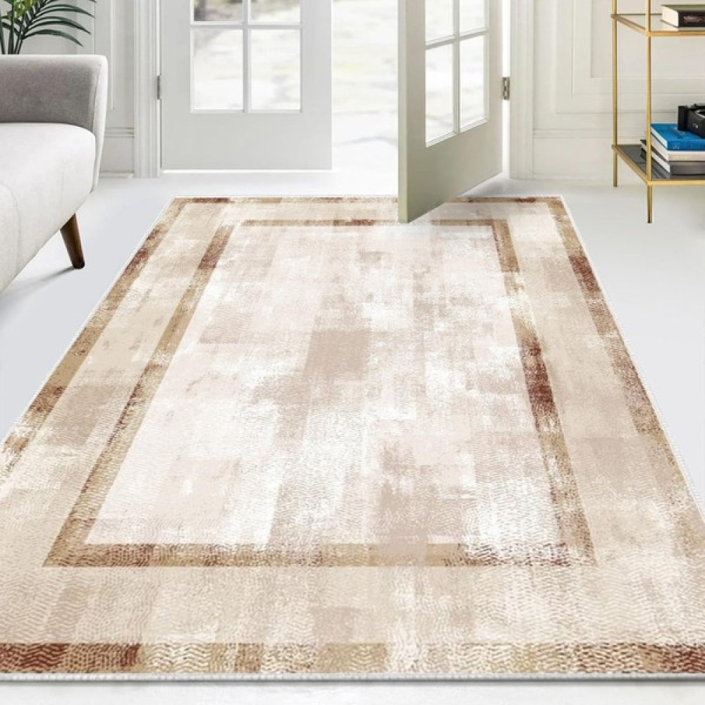 Fera Halı Makinede Yıkanabilir Kaymaz Taban Leke Tutmaz Mutfak Halısı Salon Halısı ve Yolluk - 80 x 50 cm - Bej - Kahve Salon Halısı Fiyatı