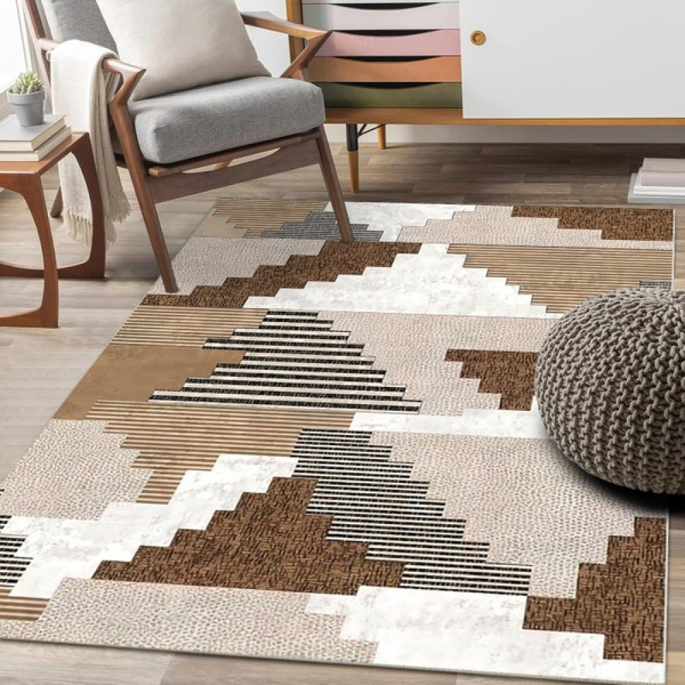 Fera Halı Makinede Yıkanabilir Kaymaz Taban Leke Tutmaz Mutfak Halısı Salon Halısı ve Yolluk - 80 x 50 cm - Beyaz - Kahverengi Salon Halısı Fiyatı