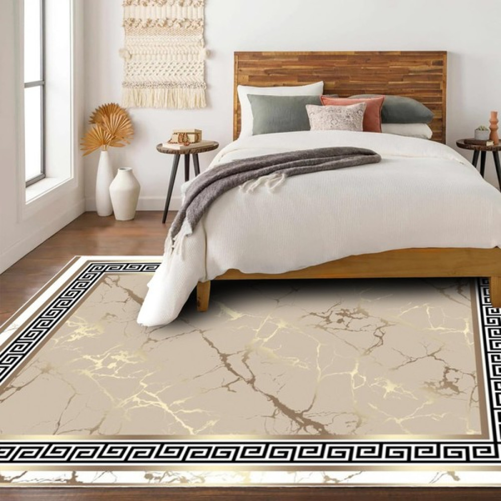 Fera Halı Makinede Yıkanabilir Kaymaz Taban Leke Tutmaz Mutfak Halısı Salon Halısı ve Yolluk - 80 x 50 cm - Siyah - Bej Salon Halısı Fiyatı