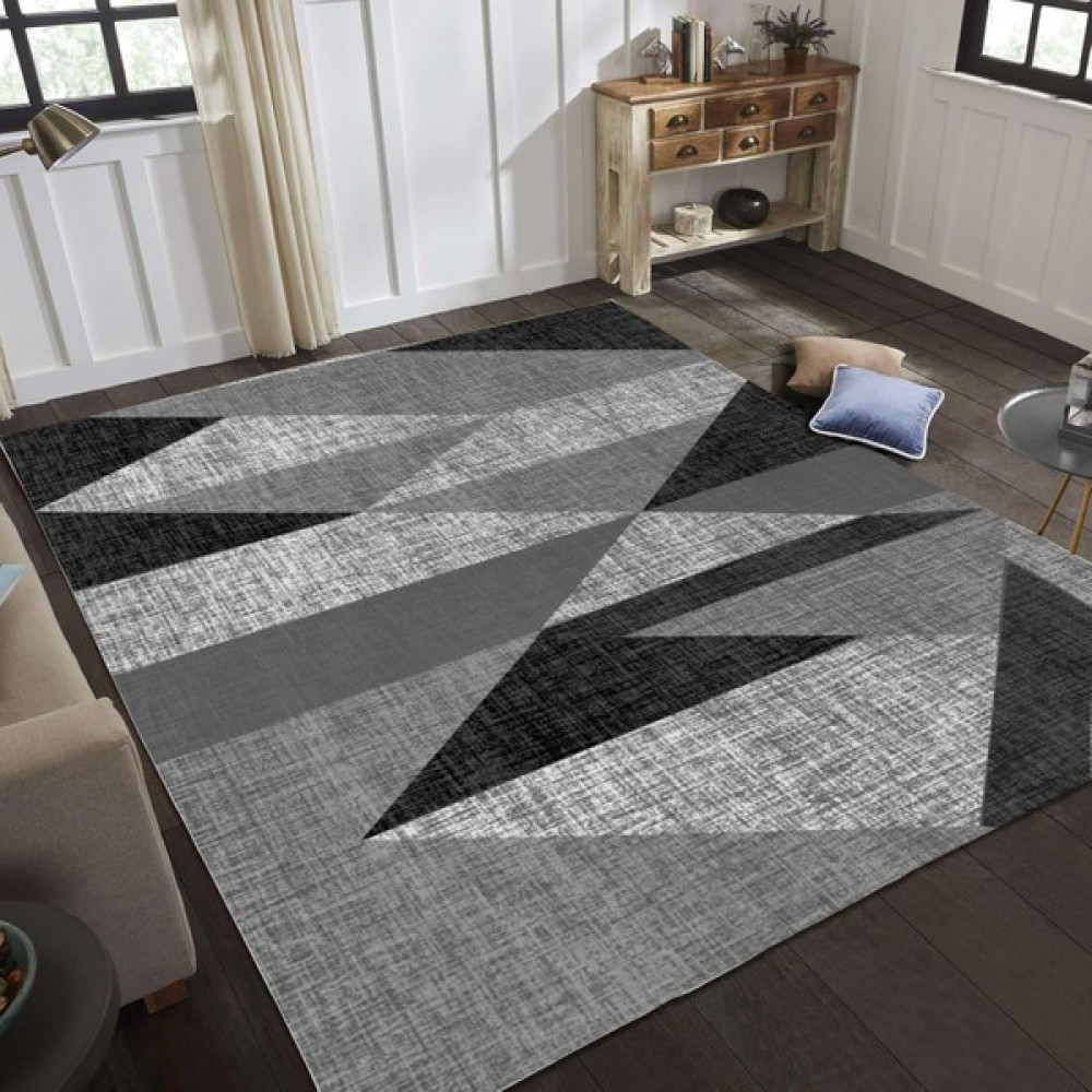 Fera Halı Makinede Yıkanabilir Kaymaz Taban Leke Tutmaz Mutfak Halısı Salon Halısı ve Yolluk - 80 x 50 cm - Siyah - Gri Salon Halısı Fiyatı