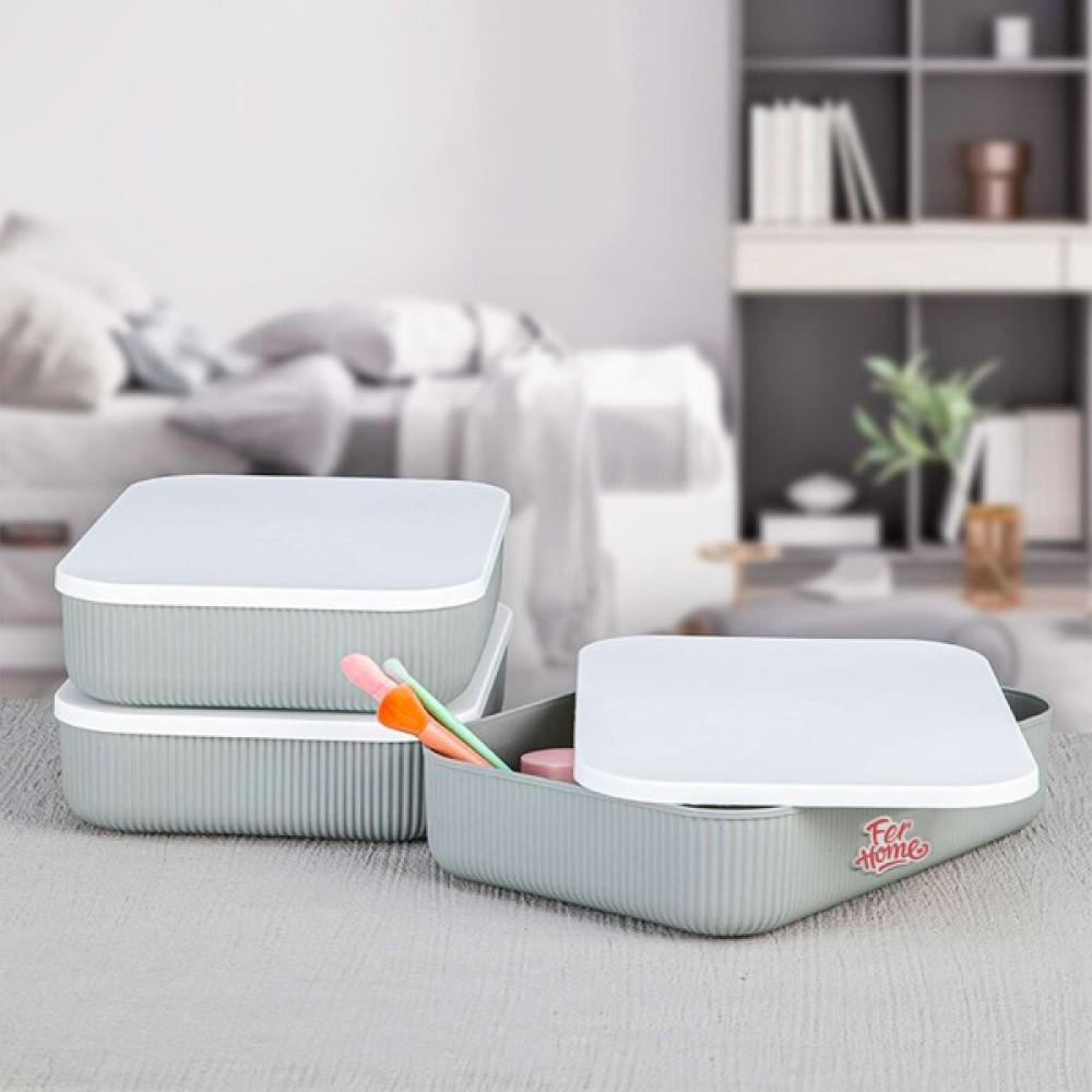 Ferhome Kapaklı Saklama Kutusu Sepet 6,8 Lt Çok Amaçlı Dolap Içi Düzenleyici Organizer - Gri Eşya Saklama Kutusu Fiyatı