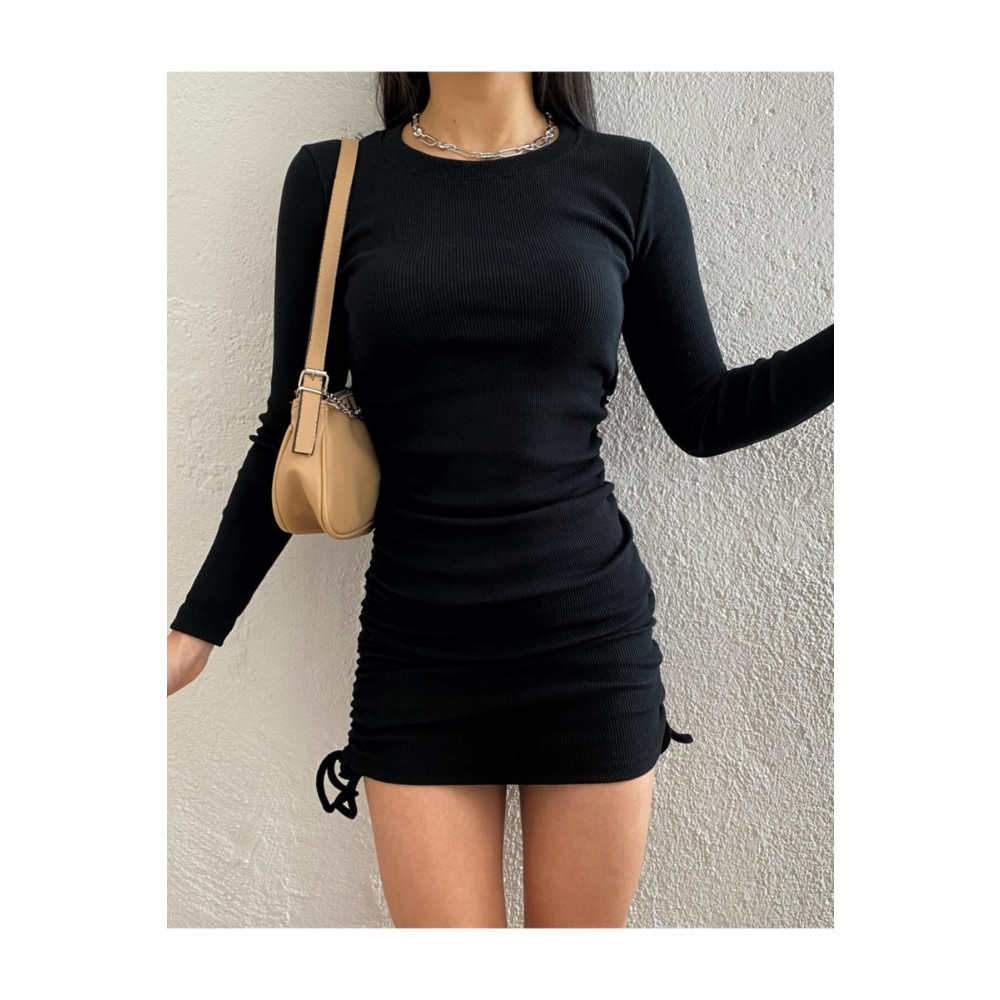 Feris Boutique Kadın Siyah Boyu Ayarlanabilir Yanları Büzgülü Siyah Kaşkorse Elbise XL Beden Elbise Fiyatı