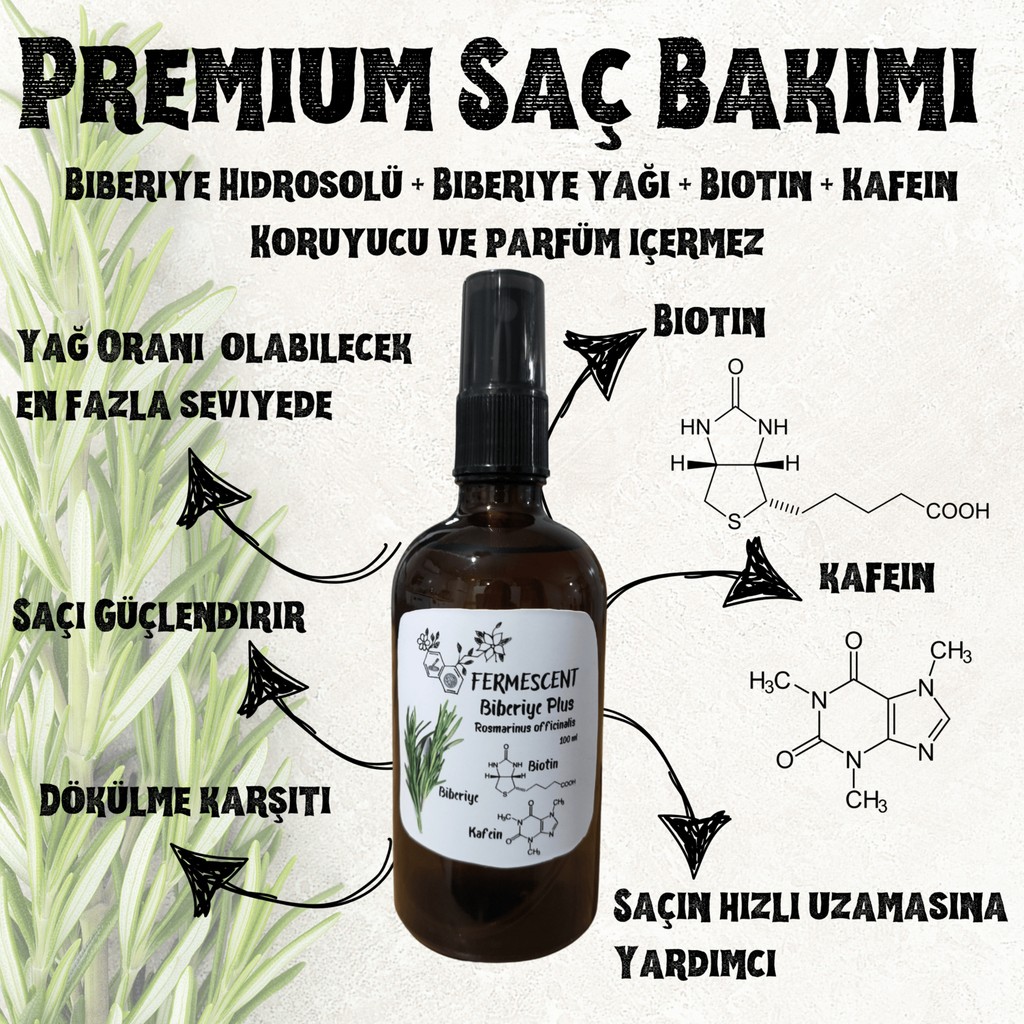 Fermescent Biberiye Plus - Biberiye - Biotin - Kafein - Premium Saç Bakımı - Dökülme Karşıtı - 100 ml HBCV0000A2RB2V - kllşlşl Diğer Fiyatı