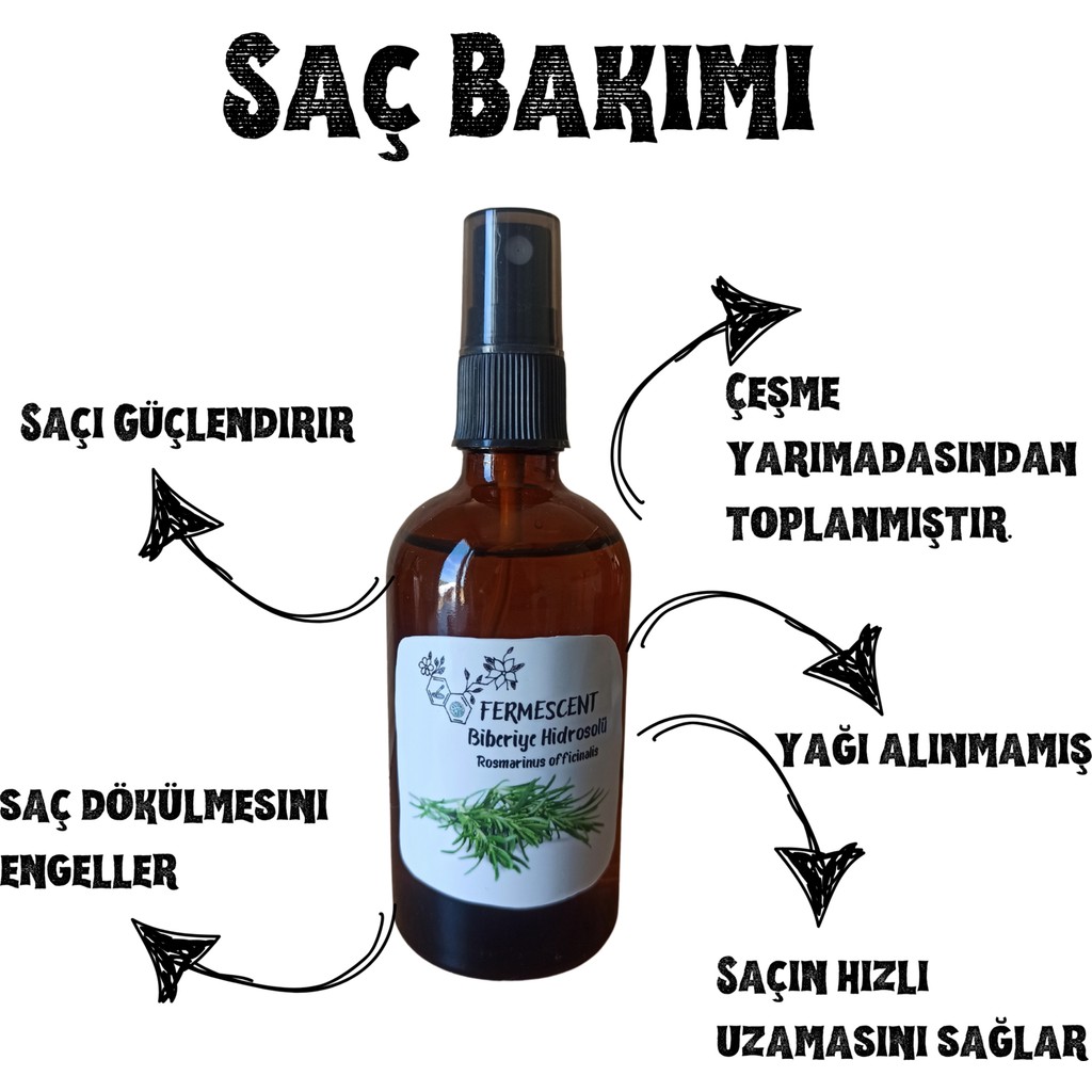 Fermescent - Biberiye Suyu - Hidrosolü -Sac Bakımı - Yagı Alınmamıs 100 ml Diğer Fiyatı