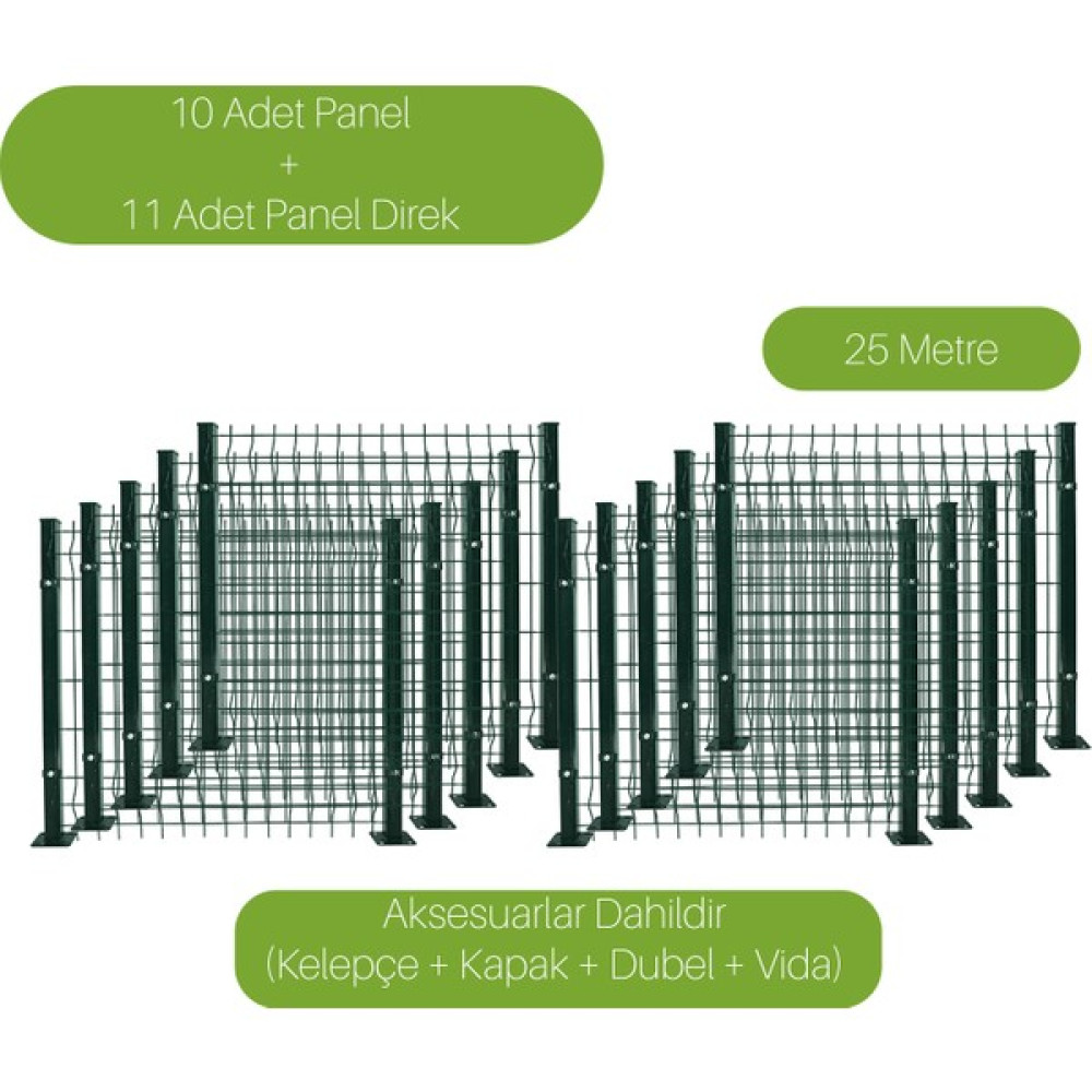 Fermo Panel Çit 10 Adet 100X250 cm Panel Çit ve 11 Adet 100 cm Panel Direk (Aksesuarlar Dahil 25 Metre Takım) Bahçe Çiti Fiyatı