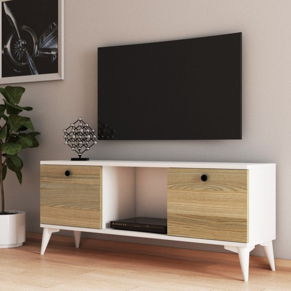 FERNISO 120CM Tv Sehpası Cordoba Kapak - Beyaz - Ceviz Tv Ünitesi / Sehpası Fiyatı