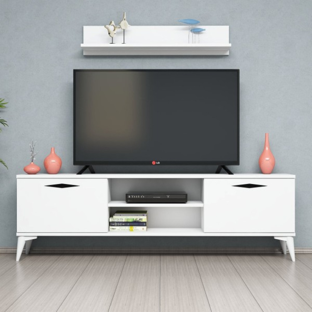 FERNISO 160CM Beyaz Tv Sehpası Raflı Tv Ünitesi / Sehpası Fiyatı