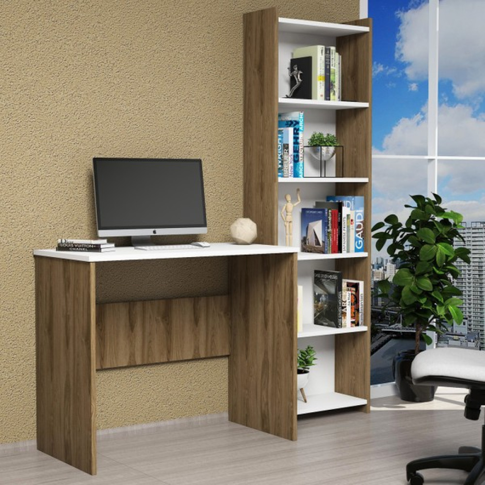 Fernıso Çalışma Masası Kitaplık Beyaz-Ceviz - Y: 75 cm D: 45 cm G: 90 cm - Beyaz - Ceviz Çalışma Masası Fiyatı