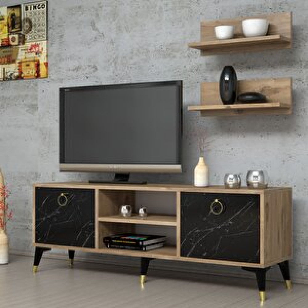Ferniso Çam Mermer Tv Ünitesi 138 Cm Televizyon Sehpası Rafli Tv Ünitesi / Sehpası Fiyatı