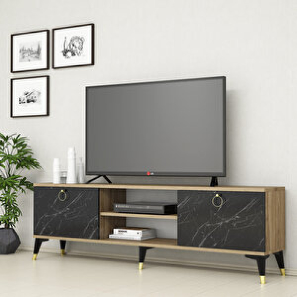 Ferniso Mermer Desen Altın Kulplu Modern Ayak 160 Cm Tv Sehpası Tv Ünitesi / Sehpası Fiyatı