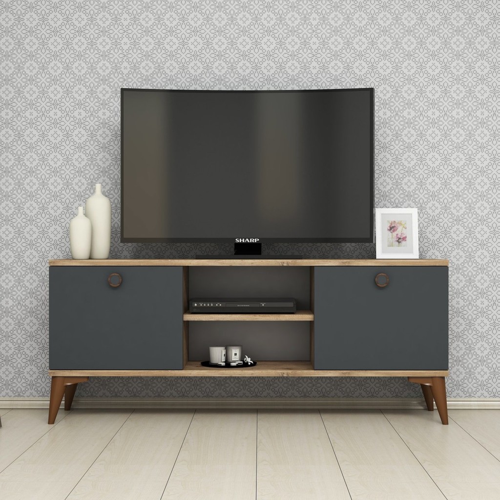 Ferniso Mobilya 120 cm Tv Ünitesi Çam-Antrasit - Açık Gri Tv Ünitesi / Sehpası Fiyatı