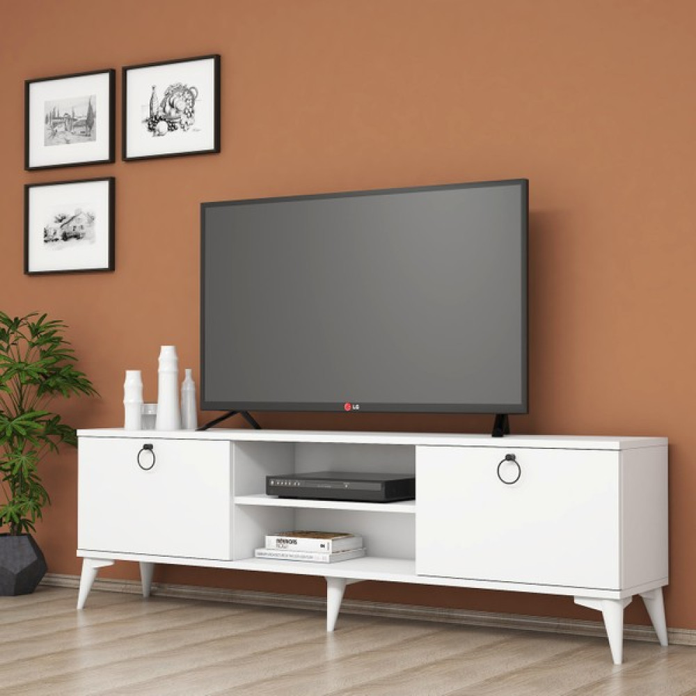 FERNISO Tv Sehpası Modern Siyah Kulplu 160CM - Beyaz Tv Ünitesi / Sehpası Fiyatı
