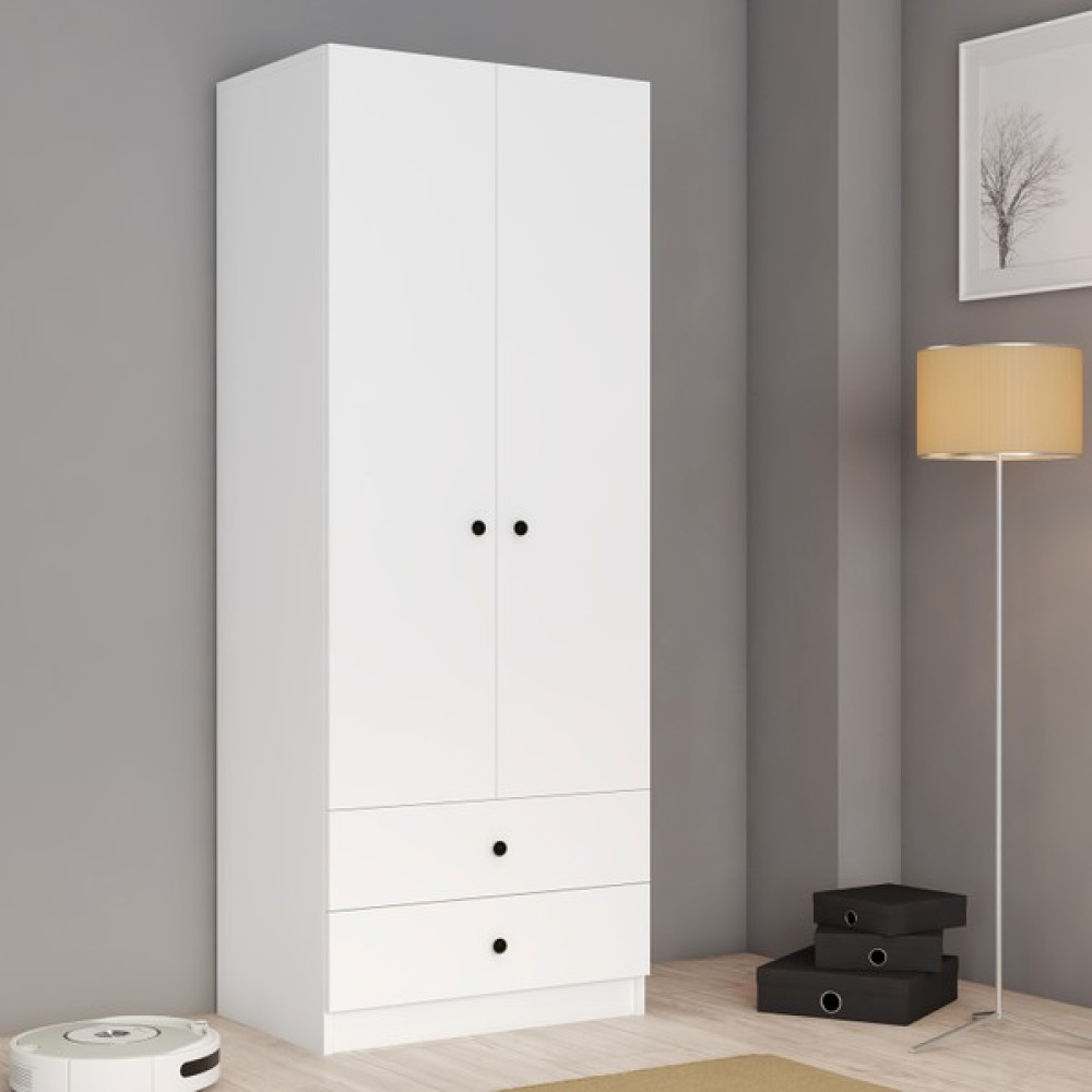 FERNISO Zoe 2 Kapılı 2 Çekmeceli Elbise Dolabı Gardırop - Beyaz Gardrop & Dolap Fiyatı