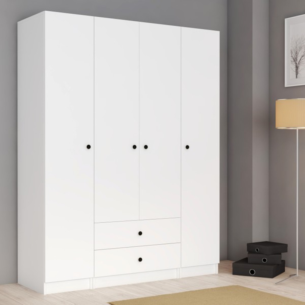 FERNISO Zoe 4 Kapılı 2 Çekmeceli Elbise Dolabı Gardırop - Beyaz Gardrop & Dolap Fiyatı
